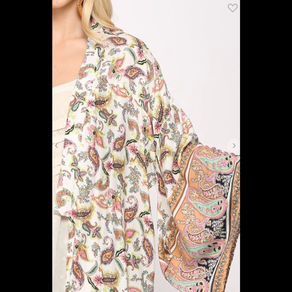 Paisley print mixed and placement maxi kimono. - Picture 6 of 6
